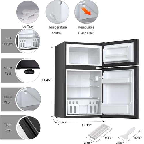 Antarctic Star Mini Compact Refrigerator, 3.2 Cu.Ft. Separate Freezer Double 2-Door Adjustable Removable Shelves for Apartment/Dorm/Office,BLACK on Fridge.com