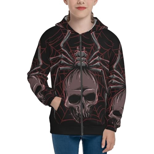 Spider with Skull Kids Pullover Hoodies Boys Zip Up Sweatshirts Girls Athletic Clothes with Pocket3