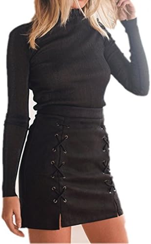 katiewens Women's Classic High Waist Lace Up Bodycon Faux Suede A...