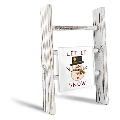 DOCMON Towel Rack-Farmhouse Decor Ladder, 3-Tier Wood Countertop 16-Inch Mini Tea Towel Ladder for Bathroom Kitchen Office Cover