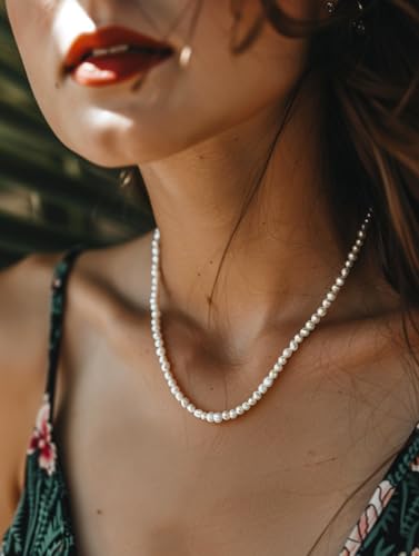 Pearl Necklace 16in 3/4/6MM White Freshwater Pearl Choker Strands Sterling Silver Clasp Necklace for Women/Mother Jewelry Gifts for Wedding Birthday4