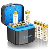 Artman Rechargeable Lithium AA Batteries 12 Pack with Storage Fast Charger, 3600mWh AA Lithium Batteries for Blink Outdoor Camera, 1.5V Constant Double A Battery Recharge up to 2000+ Cycles (Gold)