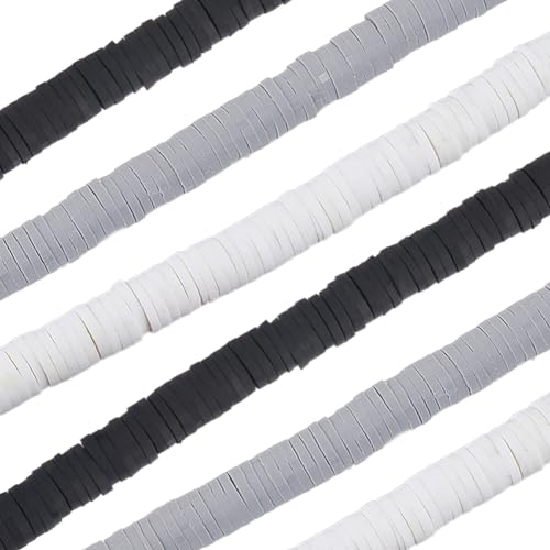 SUNNYCLUE 1 Box 6mm Heishi Clay Beads Bulk Flat Round Polymer Clay Beads White Black Grey Small Disc Vinyl Spacer Loose Beads for Jewellery Making DIY Bracelets Necklace Craft Supplies