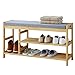 Sitzbank Schuhregal aus Bambus Schuhbank mit Sitzfläche und Ablagen Wohnzimmer Flur Diele Schuhablage Schuhkommode Natur 91.5x50x29cm, Grau