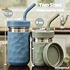 WeeSprout 2-in-1 Drinking Cups for Kids, Durable Stainless Steel Tumbler for Smoothies, Silicone Straws with Stoppers, Premium Plastic Twist Lids, Easy-Grip Sleeves, Set of 4 Dishwasher Safe Kid Cups #1