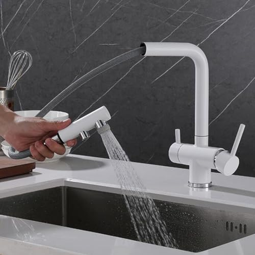 Mitigeur cuisine 3 voies pivotant gris en laiton avec douchette extensible