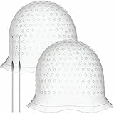 2 Sets Highlighting Cap with Hook, Silicone Highlight Cap, Hair Cap for Highlight Bleach Cap, Hair Dye Cap with Holes, Highlight Caps for Dying Hair, Hair Highlight Kit for Home and Salon Use(White)