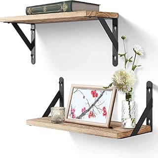 Uten Floating Shelves Set of 2 Wall Mounted Shelf, Light Brown Paulownia Wood Wall Shelves, Wooden Shelves Set with spirit level for Bedroom, Bathroom, Living Room, Kitchen, Office