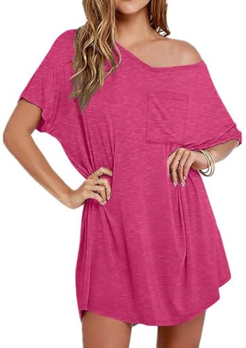 Image of Ekouaer Womens Tshirt Nightgown Cotton V Neck Sleepshirts Comfy Casual Nightshirt for Women