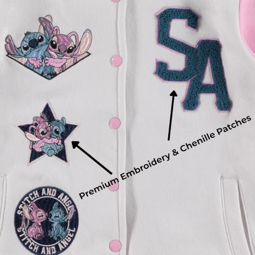 Image of Disney Stitch Angel Girls Varsity Jacket Bomber Coat Pink Sizes 4-16