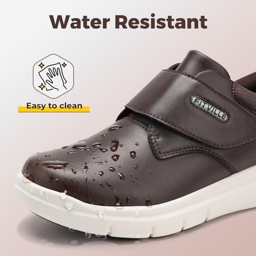 Image of FitVille Diabetic Shoes for Men Extra Wide Comfortable Leather Walking Shoes Hook & Loop Orthopedic Dress Sneakers for Edema and Swollen Feet