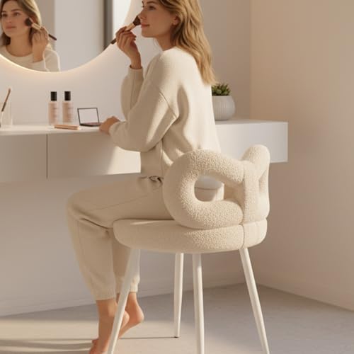 reukmuuc Tabouret de maquillage, dossier élégant en forme d'arc, siège rembourré en fausse...