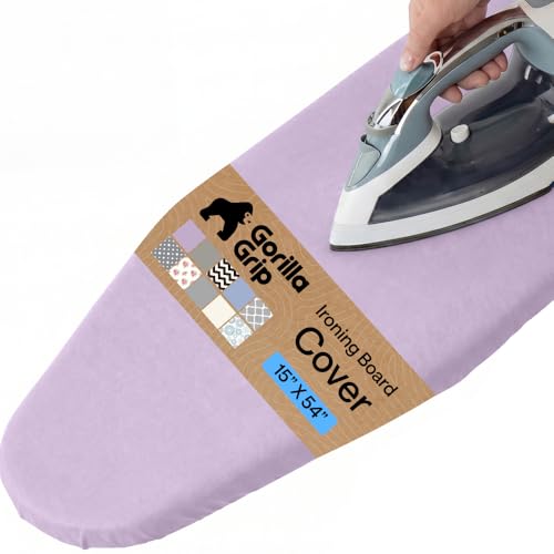 Image of GORILLA GRIP Reflective Silicone Ironing Board Cover, 15x54, Hook and Loop Fastener Straps, Fits Large and Standard Boards, Pads Resist Scorching and Staining, Elastic Edge Thick Padding, Light Purple
