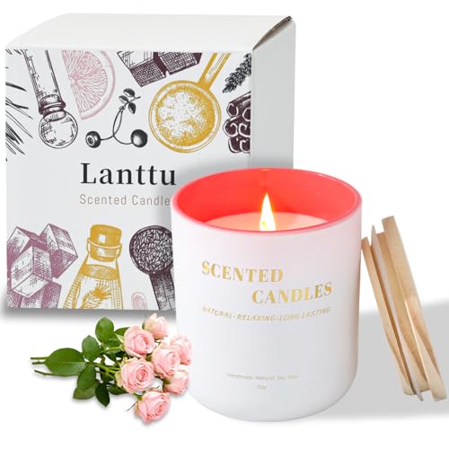 Lanttu Rose Scented Candle for Home Decor, 10 oz Natural Soy Wax Jar...