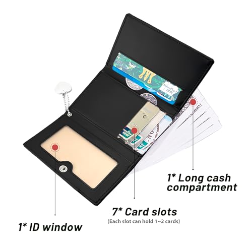 Womens Wallet Small Trifold Slim Leather Cute Wallet Cash Pocket with Heart chain Coin Purse ID Window Card Holder for Girls and Ladies (Black)2