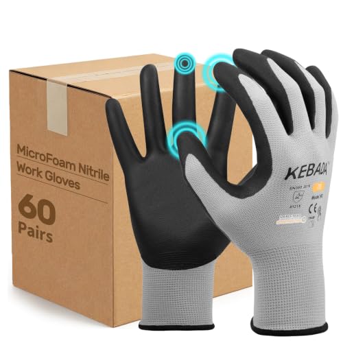 Image of Kebada 60 Pairs Work Gloves for Men & Women, MicroFoam Nitrile Coated, W3