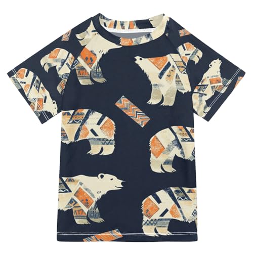 Boys Swing Shirts White Bear Animal Ethnic Rashguard Short Sleeve Kids T-Shirts Sun UPF 50+