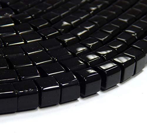Perlin Onyx Cube Beads 8 mm Black Shiny Natural Stone Cube Gemstone Bead Strand for Bracelet Necklace Jewellery DIY Approximately 40 Pieces - Image 2