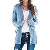 【Strickjacke für Damen】Vorne offen oder geknöpft, V-Ausschnitt, lockere Passform, Strickbündchen und -saum, unterhalb der Hüfte lang, überschnittene Schulter, Pullover mit offener Vorderseite. Langarm-Cardigan, Cardigan mit Knöpfen, Cardigan-Pullover für Damen, locker gestrickter Cardigan-Pullover, Boyfriend-Cardigan für Damen, Grobstrick-Cardigan, Cardigan mit offener Vorderseite für Damen, lange Cardigans für Damen, lange Zopfstrick-Cardigans für Damen.