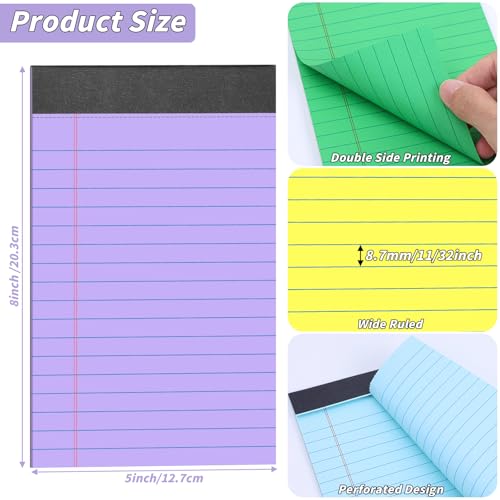 Image of Oleitodh 36 Pack Legal Pads 5 x 8 Inch Multicolor Wide Ruled Notepads | 12 Color Memo Pads with 30 Sheets Each, Perforated Lined Writing Paper with Sturdy Backboard for Office, School, Study