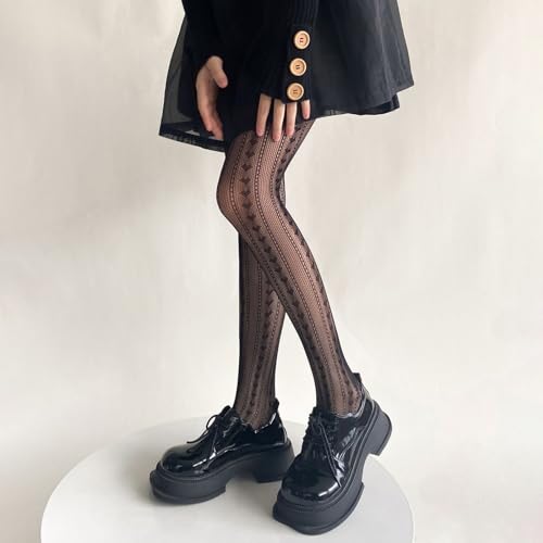 Image of Y2K Patterned Sheer Tights for Women Gothic Punk Thigh High Pantyhose Harajuku Lolita Bandage Fishnet Stockings