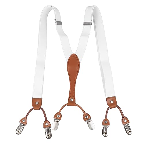 TOPINCN Men Suspender, Duradero de Trabajo Pesado y Masculino Ajustable de Trabajo Elástico con Clips de Metal, X Espalda, Tirantes de Hombres de Doble Capa para Bodas, Eventos (WHITE)