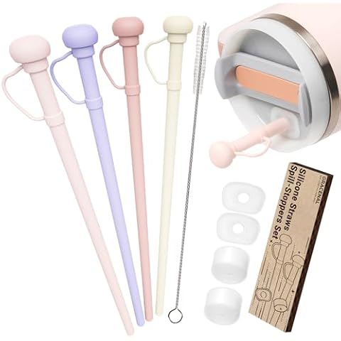 Gracenal Reusable Silicone Straw With Straw Cover and Straw Adapter, 12'' Replacement Straw for Stanley Cup 40/30 oz, 9 Pcs Tumbler Straws with Cleaning Brush for Stanley Cup Christmas Gift Cover