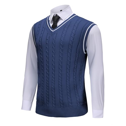 Men’s Cable Knit Sweater Vest V Neck Sleeveless Pullover Classic Fit Business Casual Retro Knitwear for Fall Winter Layering3