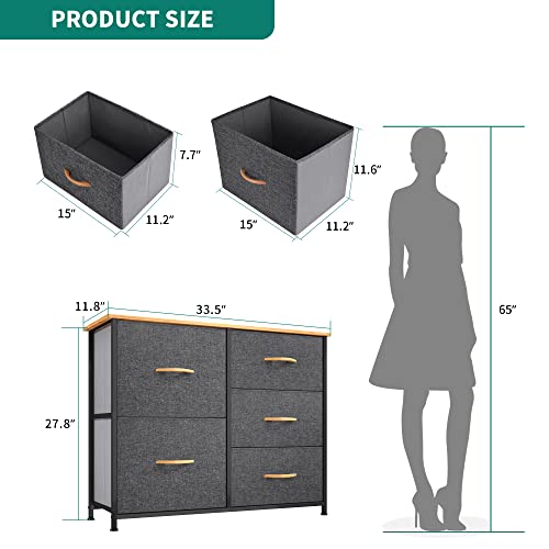 Yitahome Storage Tower With 5 Drawers - Fabric Dresser, Organizer Unit For Bedroom, Living Room, Closets & Nursery - Sturdy Steel Frame, Easy Pull Fabric Bins & Wooden Top #TOP2