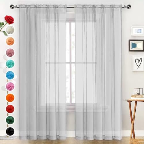 SpaceDresser Basic Rod Pocket Sheer Voile Window Curtain Panels Silver Grey 1 Pair 2 Panels 52 Width 84 Inch Long for Kitchen Bedroom Children Living Room YardSilver Grey 52W x 84L