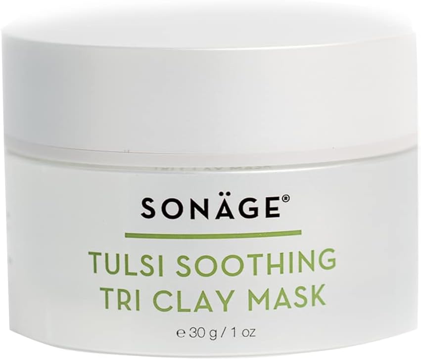 SONAGE Tulsi Soothing Tri Clay Mask | For Acne-Prone Skin | Mineral Rich Clay Mask Unclogs and Purifies Pores | Neem Oil and Turmeric