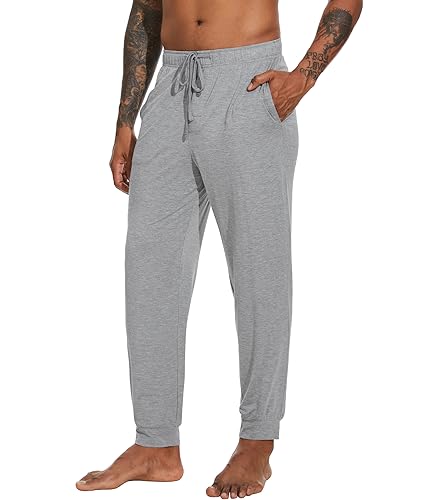 WiWi Men's Bamboo Viscose Pajama Jogger Pants 1 or 2 Pack Open Fly Lounge Bottoms Sleep Long Pj Joggers Sweatpant S-XXL3