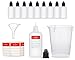 10 Botellas de líquido de 50 ml con Embudo + Vaso medidor + Etiquetas, por Ejemplo para e-liquidos + e-Cigarrillos, Botellas de plástico LDPE, Botellas dosificadoras de líquido