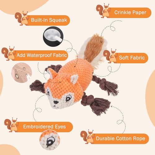 SCENEREAL Squeaky Dog Toys with Soft Durable Fabric for Small, Medium and Large Dogs, Squirrel Plush Dog Toy with Rope for Tug-of-War, Pets Interactive Toys for Indoor Outdoor Play by SCENEREAL - Image 3