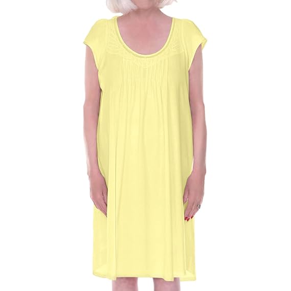 Dignity Pajamas Home Care Line Open Back Night Gown For Ladies Cotton Cap Sleeve Lace Trim-Bedridden Patient-Yel-LXL Pale Yellow, Pale Yellow, Large-X-Large