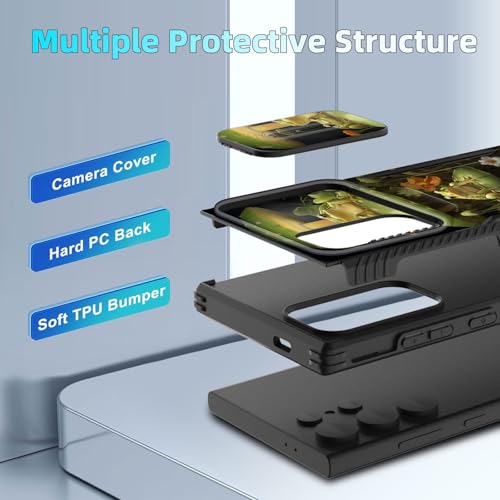 wiaekosef for Galaxy S25 Ultra Case Built in Slide Camera Lens Cover,Heavy Duty Shockproof Protection Dual Layer Case for Samsung Galaxy S25 Ultra 6.9" 2025,Cute Frog Mushroom - image 4