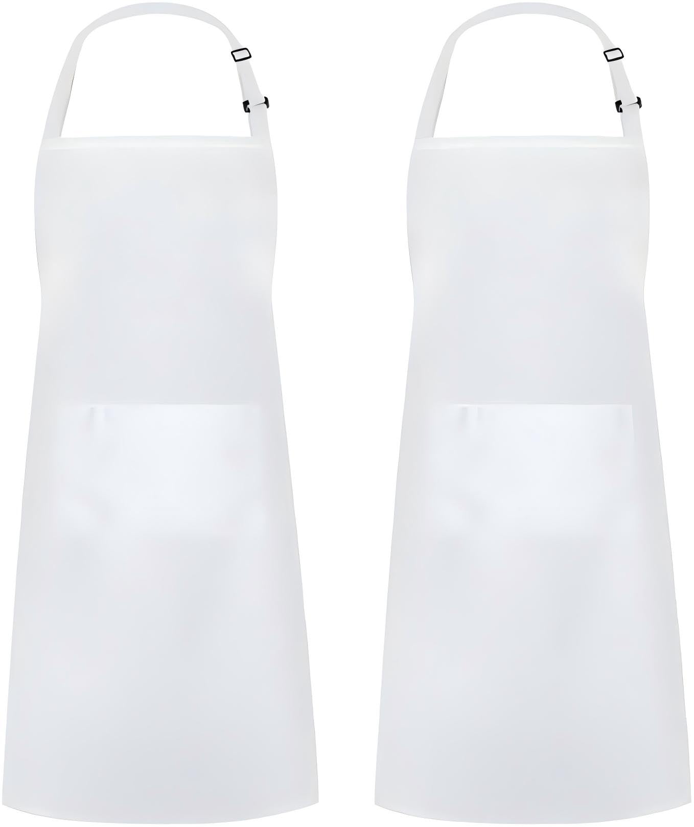 EastElegant Apron for Men Women, Adjustable Cooking Kitchen Chef Aprons with 2 Pockets, White, Pack of 2