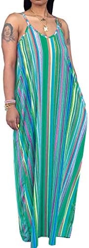 Women's Sexy Plus Size Summer Maxi Dresses Spaghetti Strap Bohemian Long Sundress with Pockets Green