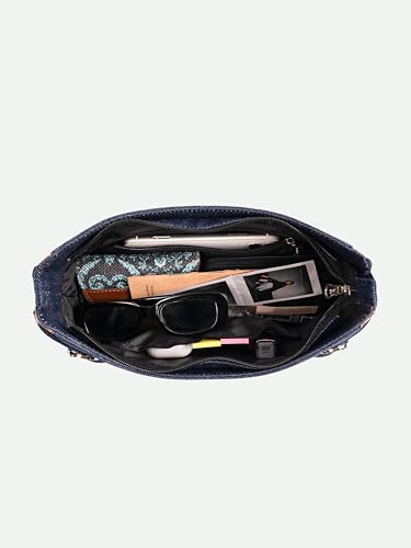 Image of ZOUK Lyra Small Shoulder Bag for Women - Denim & Printed Shoulder Bag with Water-Resistant Lining | Handcrafted Sling Bag with Multiple Pockets & Zip Closure for Daily & Weekend Use |