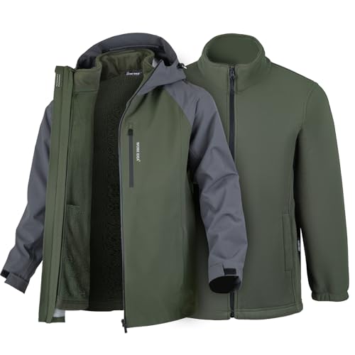 WORK IDEA Herren 3-in-1 Jacke Wasserdicht (10000 mm Wassersäule) Atmungsaktiv Winddicht mit Kapuze und Fleece-Innenjacke - Funktionsjacke für Wandern Fahrrad Camping und Outdoor