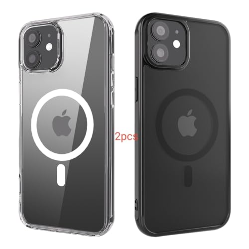 ANEWSIR for iPhone 12/12 Pro Case 2pcs (Clear+Matte Black) Compatible with Magsafe Shockproof Protection Magnetic Phone Cases for iPhone 12/12 Pro Cover 6.1 inch.