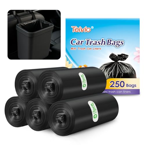 Image of Teivio Black Trash Bags for Mini Car Trash Can, 250 Count 0.5 Gallon Portable Small Disposable Car Garbage Bags,Cars Accessories, Plastic Desktop Trash Bin Liners for Cars /Home /Office /Dog /Poop