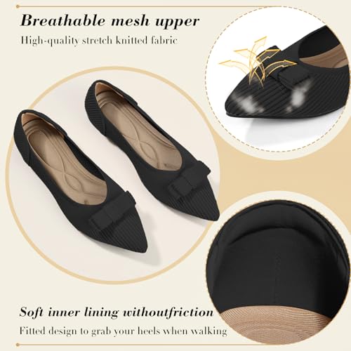 Women's Flats Pointed Toe Ballet Shoes with Bow Comfortable Knit Dressy Flat2