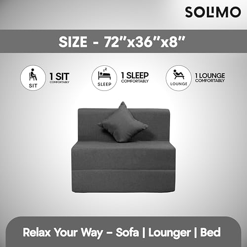 Image of Amazon Brand - Solimo 1 Seater 3 * 6 Jute Fabric Washable Cover Sofa Cum Bed with 1 Cushion 1 Seater Double Foam Fold Out Sofa Cum Bed (Finish Color - Grey Delivery Condition - Pre-Assembled)