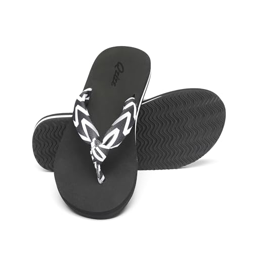 Qzize Women’s Flip Flops with Yoga Mat, Comfortable Lightweight Thong Sandals for Beach & Summer Black and White Size 7.5
