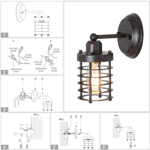 Image of Farmhouse Wall Sconces Lighting, Rustic Industrial Mini Cage Wall Mount Light Fixture for Bedroom, Kitchen, Living Room, Bathroom, and Hallway