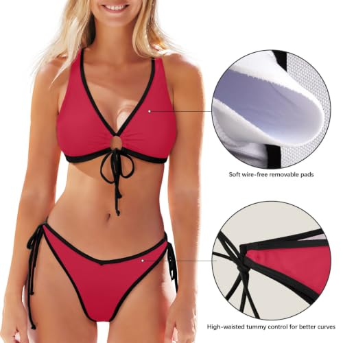 Traje de baño sexy para mujer en color carmesí liso para silueta elegante 5