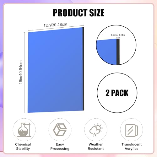 Image of Lesnlok Blue Acrylic Sheets 1 /8 inch Thick 3mm 2 Pack 12 x 16 Clear Plexiglass Sheets,for Sign,Craft,Painting,Laser Cutting,DIY Display Projects (12 inchx 16 inch, Blue, 2)