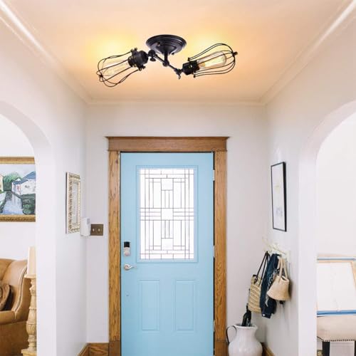 Riuulity Aplique de Pared de Doble Cabezal Industrial Vintage Lámpara de Pared de Jaula de Alambre Negro Mate Lámpara de de Estilo Rústico para Entrada de Garaje Porche 1 * Aplique de de Doble