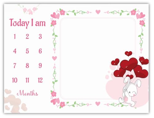 Image of Baby Monthly Milestone Blanket | 1-12 Months | Soft All-Season AC Blanket | Ideal for Newborn Boys & Girls | Perfect Growth Tracker & Photoshoot Prop with Cute Rabbit | 120x90 cm